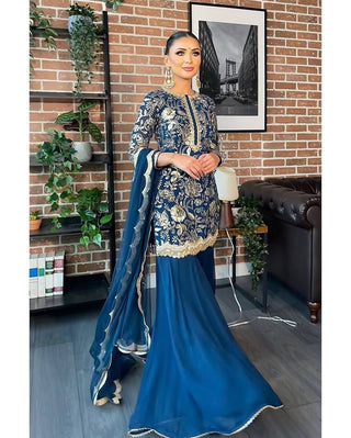 Blue Glamorous Faux Georgette Sharara Set