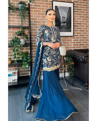 Blue Glamorous Faux Georgette Sharara Set