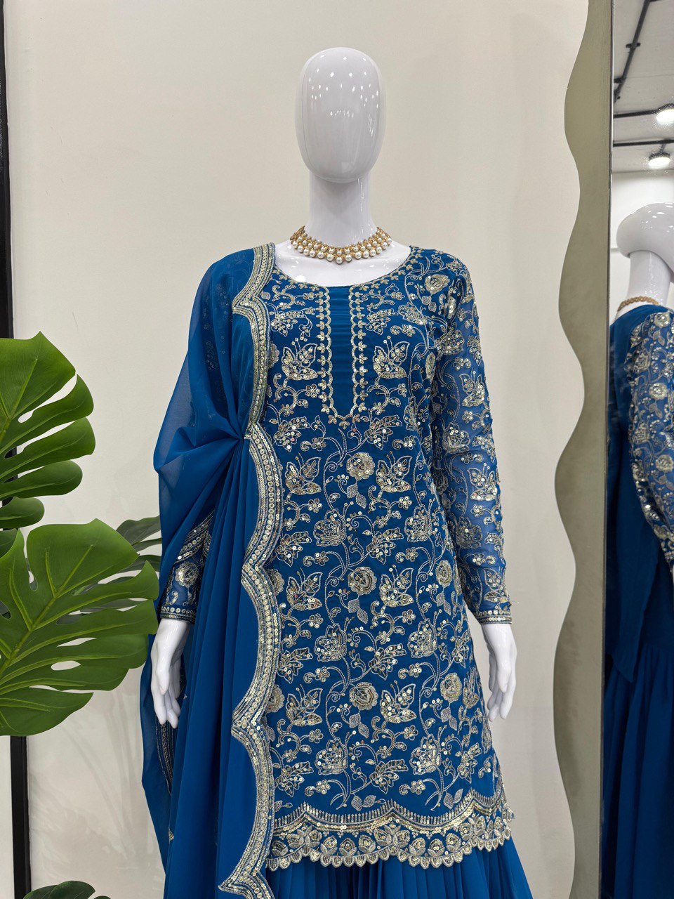 Blue Glamorous Faux Georgette Sharara Set
