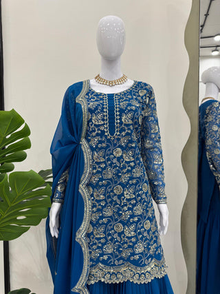 Blue Glamorous Faux Georgette Sharara Set