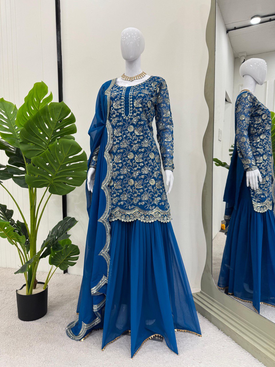 Blue Glamorous Faux Georgette Sharara Set
