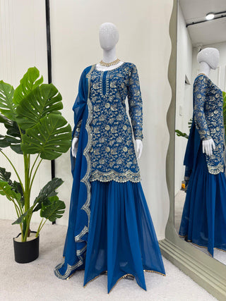 Blue Glamorous Faux Georgette Sharara Set