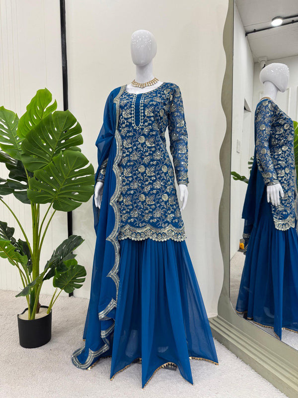 Blue Glamorous Faux Georgette Sharara Set