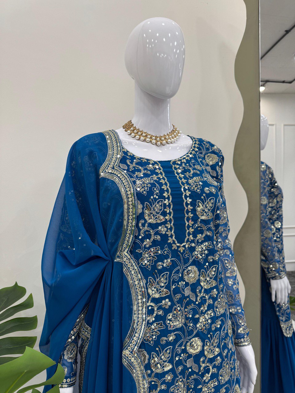 Blue Glamorous Faux Georgette Sharara Set