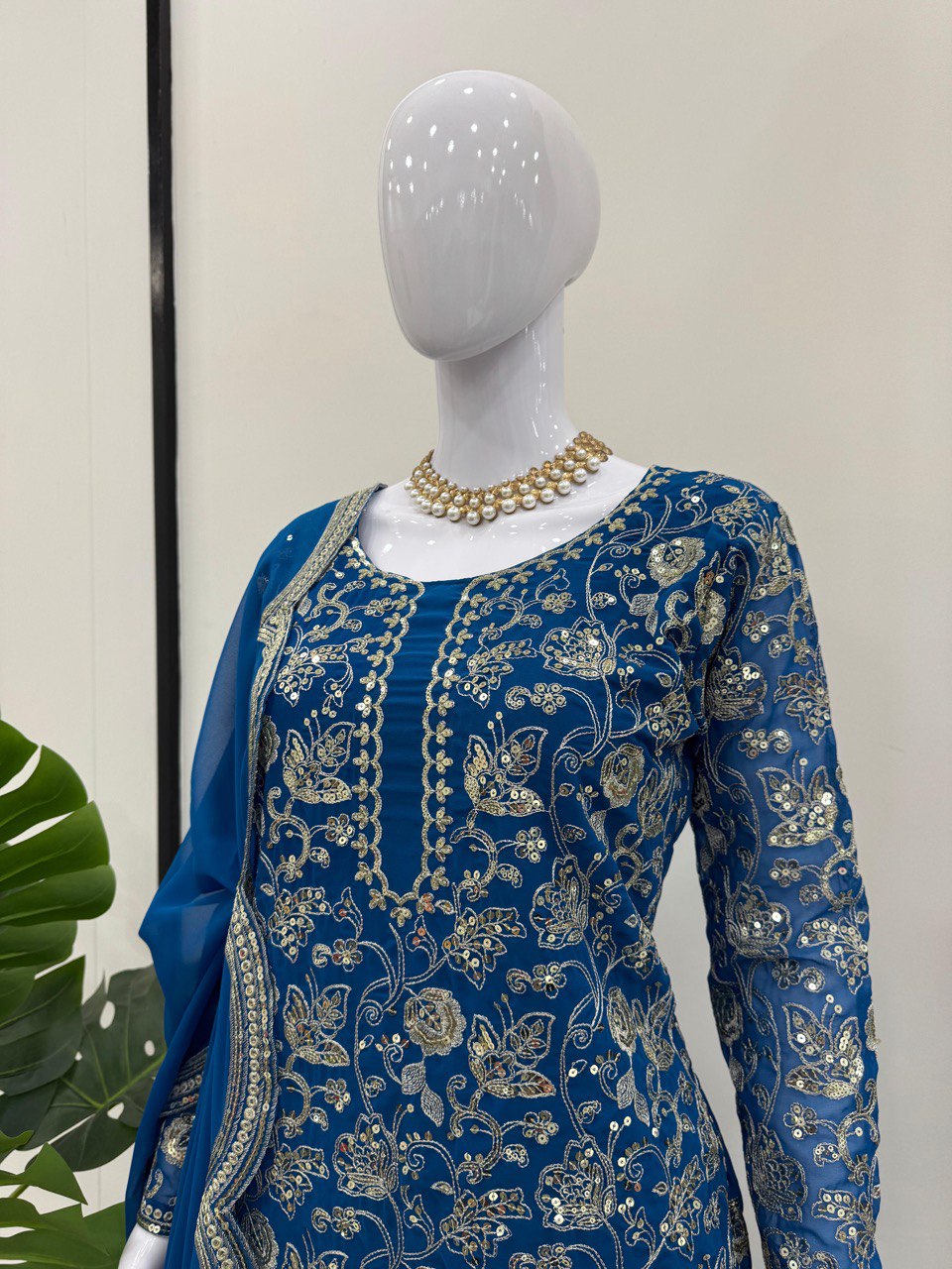 Blue Glamorous Faux Georgette Sharara Set