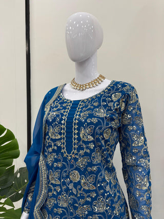 Blue Glamorous Faux Georgette Sharara Set