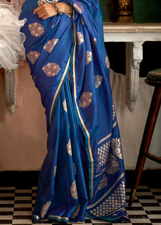 Blue Glamorous Satin Silk Saree – Perfect for Cocktail & Dinner Parties ClothsVilla