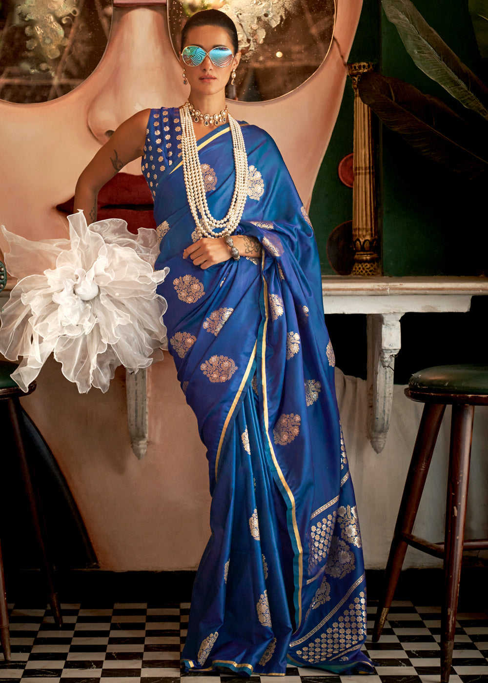 Blue Glamorous Satin Silk Saree – Perfect for Cocktail & Dinner Parties ClothsVilla Main image