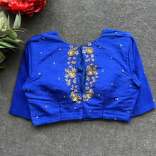 Load image into Gallery viewer, Blue Golden Elegance: Handcrafted Elzara Silk Blouse ClothsVilla