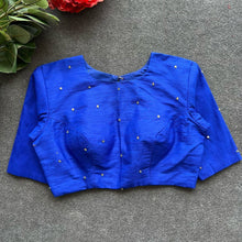 Load image into Gallery viewer, Blue Golden Elegance: Handcrafted Elzara Silk Blouse ClothsVilla