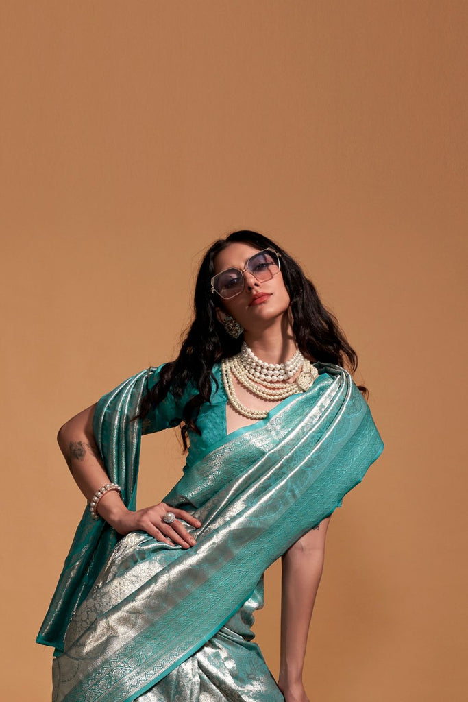 Blue Handwoven Kanjivaram Silk Saree with Blouse Piece Clothsvilla