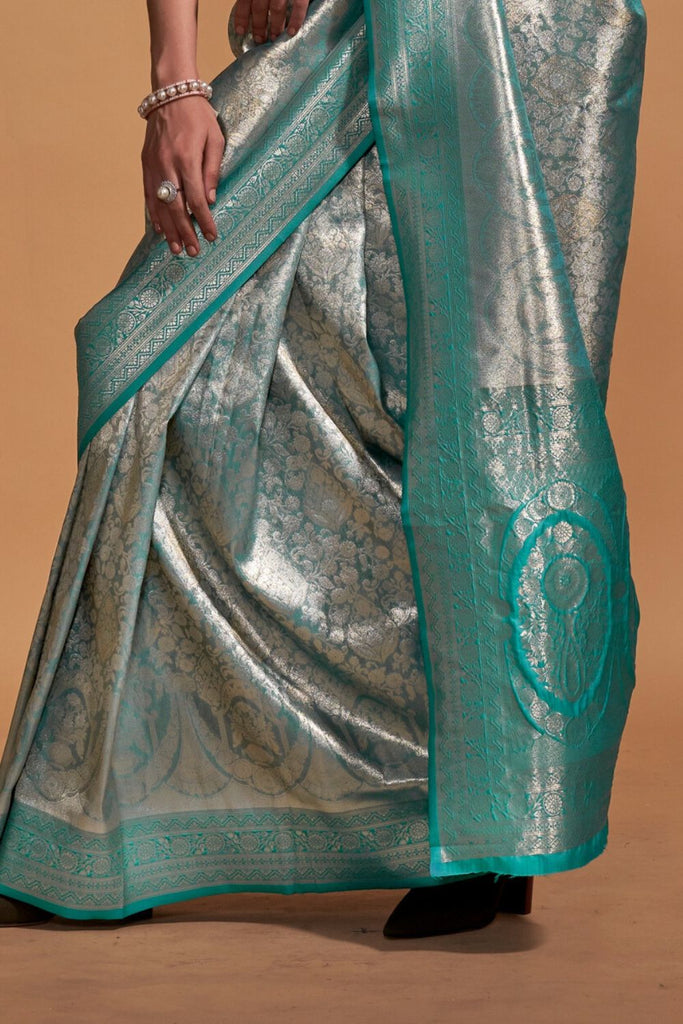 Blue Handwoven Kanjivaram Silk Saree with Blouse Piece Clothsvilla