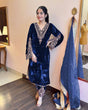 Load image into Gallery viewer, Blue Heavy Pure Viscose Velvet Top with Plazzo &amp; Dupatta Set - Embroidery, Sequence Work, and Rivet Moti Accents ClothsVilla