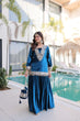 Load image into Gallery viewer, Blue Ice Velvet Zari &amp; Real Mirror Embroidered Kurta Palazzo Set with Bell Sleeves &amp; Matching Batwa – Fully Stitched Festive &amp; Party Wear ClothsVilla
