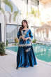 Load image into Gallery viewer, Blue Ice Velvet Zari &amp; Real Mirror Embroidered Kurta Palazzo Set with Bell Sleeves &amp; Matching Batwa – Fully Stitched Festive &amp; Party Wear ClothsVilla