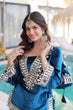 Load image into Gallery viewer, Blue Ice Velvet Zari &amp; Real Mirror Embroidered Kurta Palazzo Set with Bell Sleeves &amp; Matching Batwa – Fully Stitched Festive &amp; Party Wear ClothsVilla