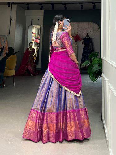 Blue Kanjivaram Lehenga Choli with Graceful Georgette Dupatta ClothsVilla