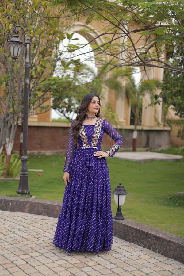 Blue Laheriya Print Patchwork Gown ClothsVilla