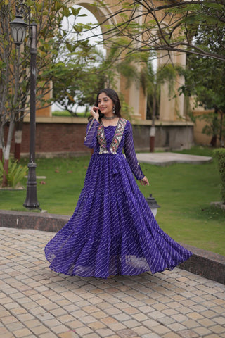 Blue Laheriya Print Patchwork Gown ClothsVilla