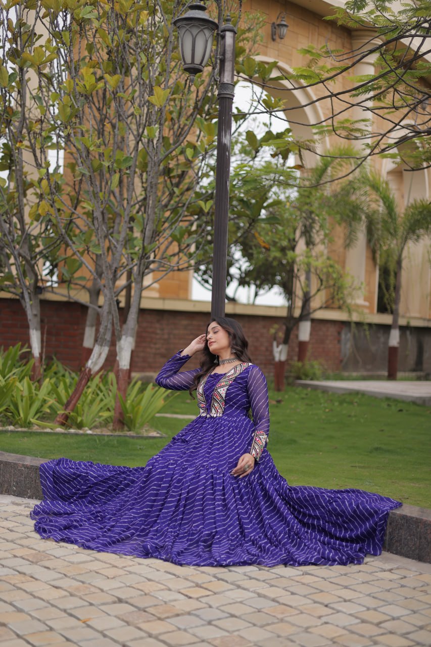 Blue Laheriya Print Patchwork Gown ClothsVilla