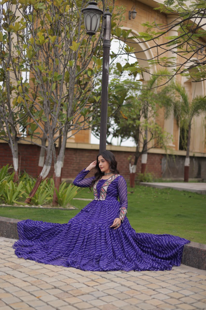 Blue Laheriya Print Patchwork Gown ClothsVilla
