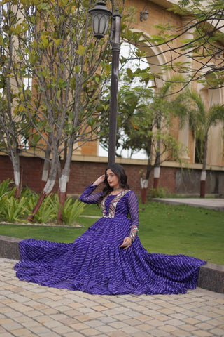 Blue Laheriya Print Patchwork Gown ClothsVilla