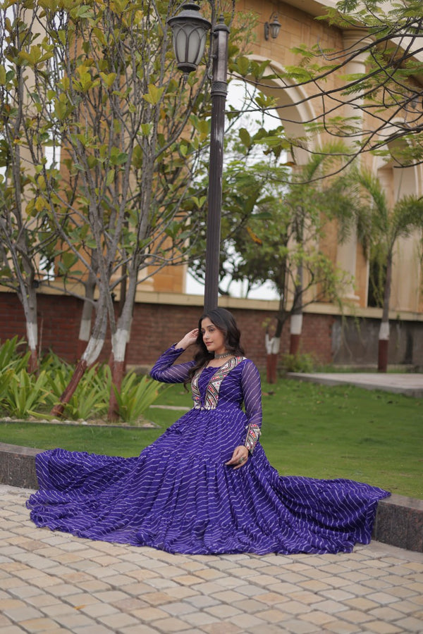 Blue Laheriya Print Patchwork Gown ClothsVilla