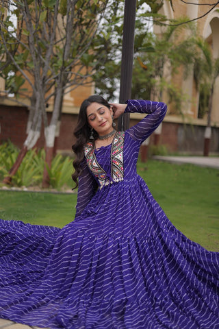 Blue Laheriya Print Patchwork Gown ClothsVilla