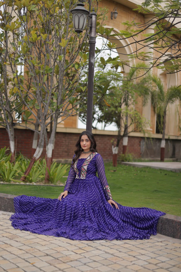 Blue Laheriya Print Patchwork Gown ClothsVilla