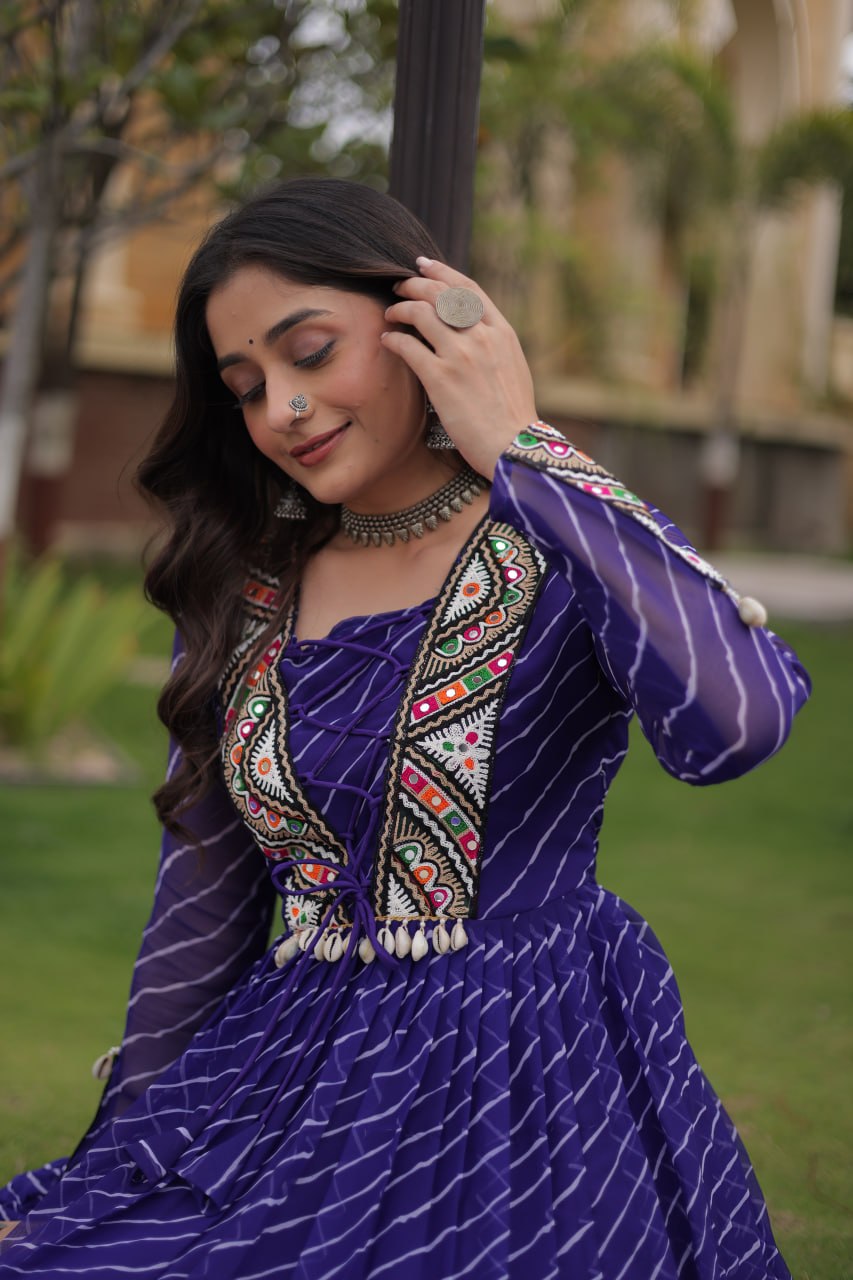 Blue Laheriya Print Patchwork Gown ClothsVilla