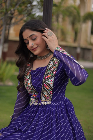 Blue Laheriya Print Patchwork Gown ClothsVilla
