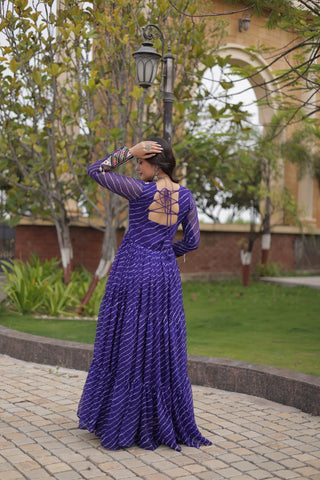 Blue Laheriya Print Patchwork Gown ClothsVilla