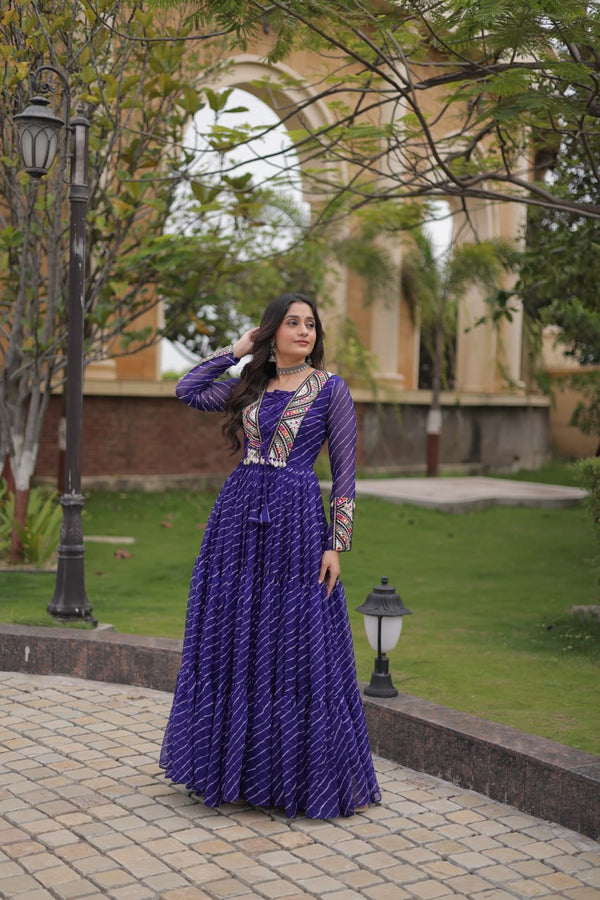 Blue Laheriya Print Patchwork Gown ClothsVilla
