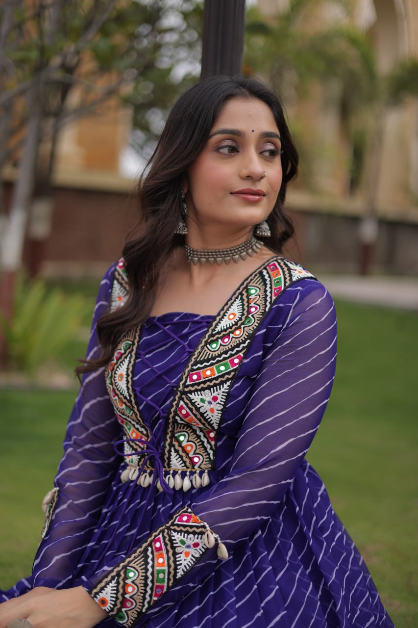 Blue Laheriya Print Patchwork Gown ClothsVilla