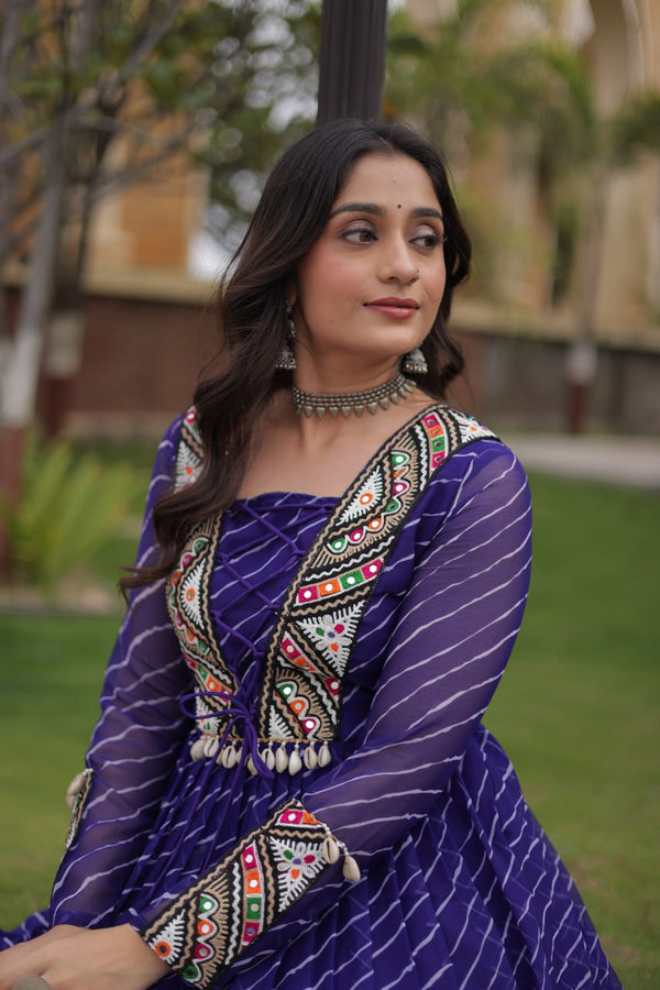 Blue Laheriya Print Patchwork Gown ClothsVilla