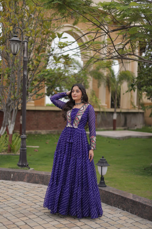 Blue Laheriya Print Patchwork Gown ClothsVilla