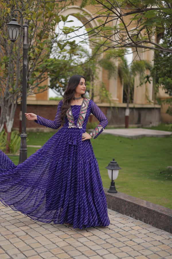 Blue Laheriya Print Patchwork Gown ClothsVilla
