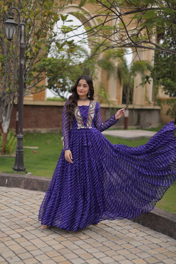 Blue Laheriya Print Patchwork Gown ClothsVilla