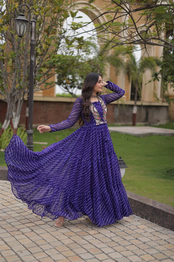 Blue Laheriya Print Patchwork Gown ClothsVilla