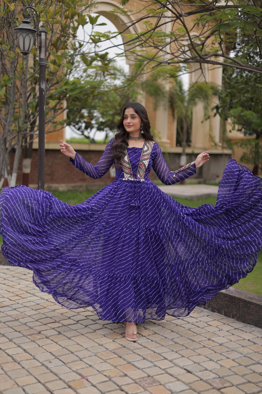 Blue Laheriya Print Patchwork Gown ClothsVilla