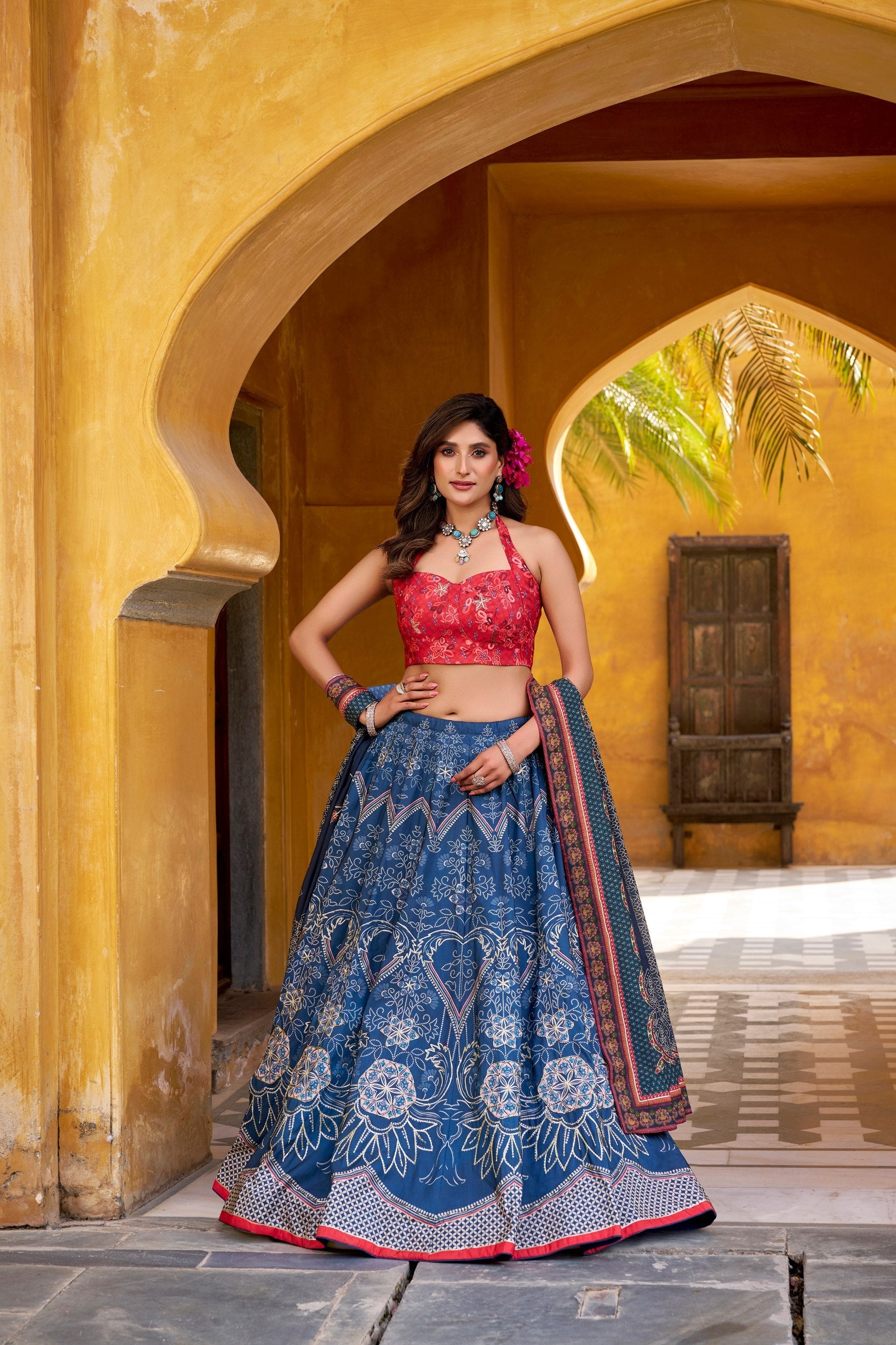Blue Lehenga Choli with Gotta Patti Lace ClothsVilla Main image