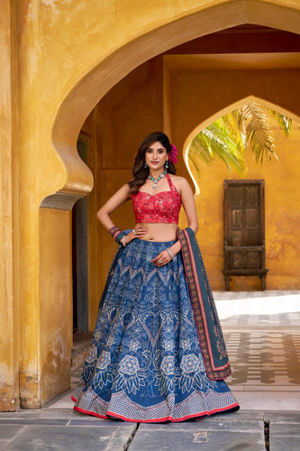 Blue Lehenga Choli with Gotta Patti Lace ClothsVilla