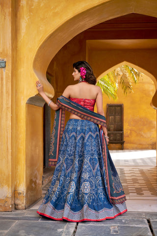 Blue Lehenga Choli with Gotta Patti Lace ClothsVilla