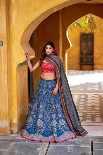 Blue Lehenga Choli with Gotta Patti Lace ClothsVilla