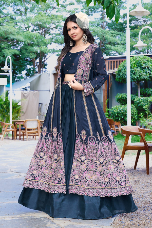 Blue Lehenga Choli With Jacket ClothsVilla