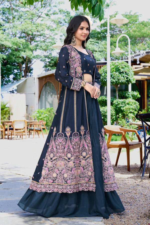 Blue Lehenga Choli With Jacket ClothsVilla