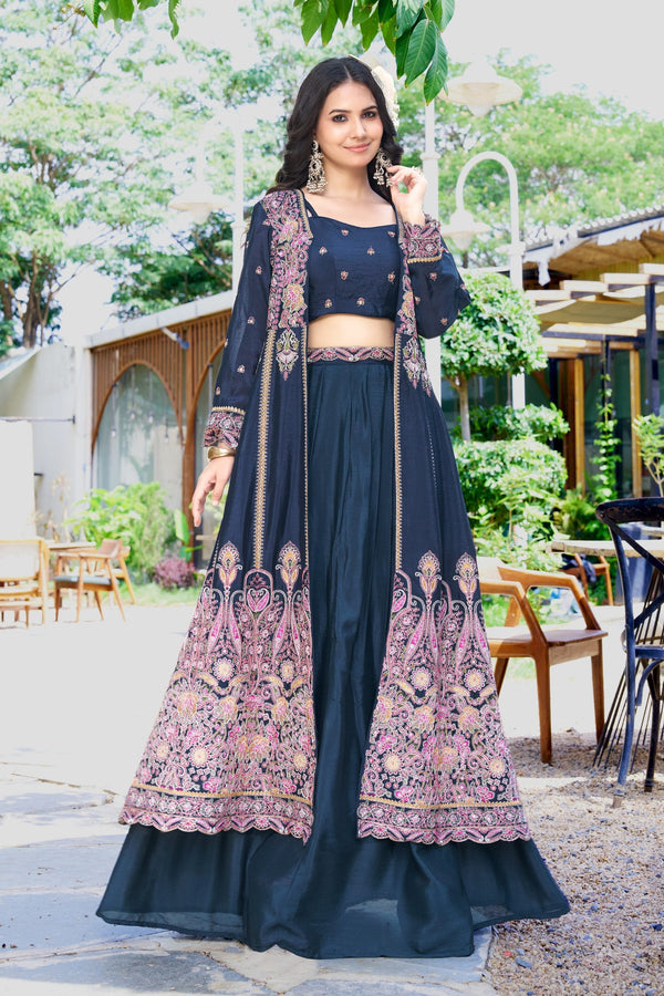 Blue Lehenga Choli With Jacket ClothsVilla