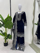 Load image into Gallery viewer, Blue Luxurious Viscose Velvet Plazo Set with Embroidered Dupatta Clothsvilla