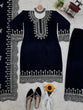 Load image into Gallery viewer, Blue Luxurious Viscose Velvet Plazo Set with Embroidered Dupatta Clothsvilla