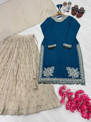 Blue Luxury Chinon Silk Lehenga Set with 5mm Sequin & Siroski Diamond Work ClothsVilla